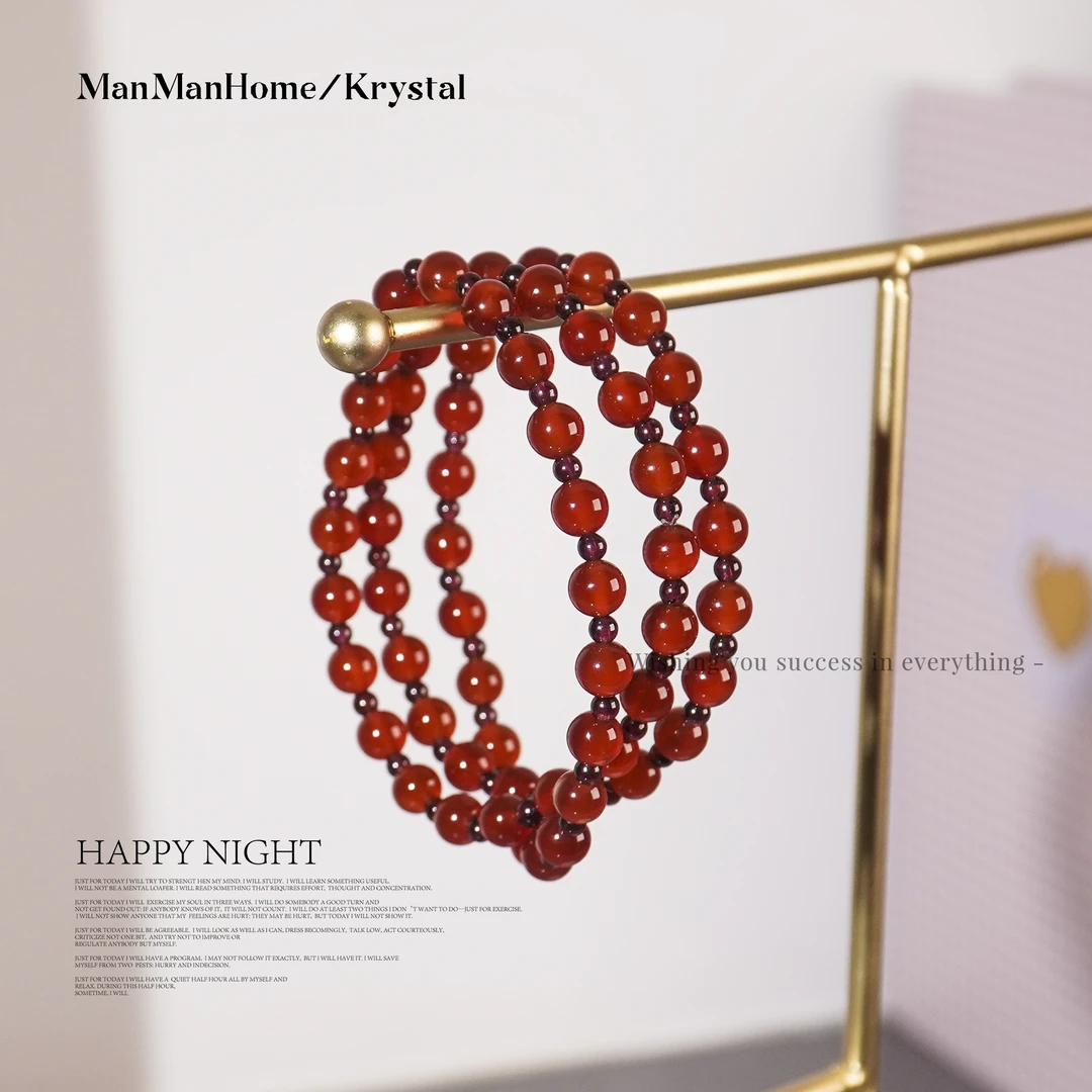 A275【樱桃烟熏】天然无染色无烤色 红玛瑙石榴石手链多样性发货