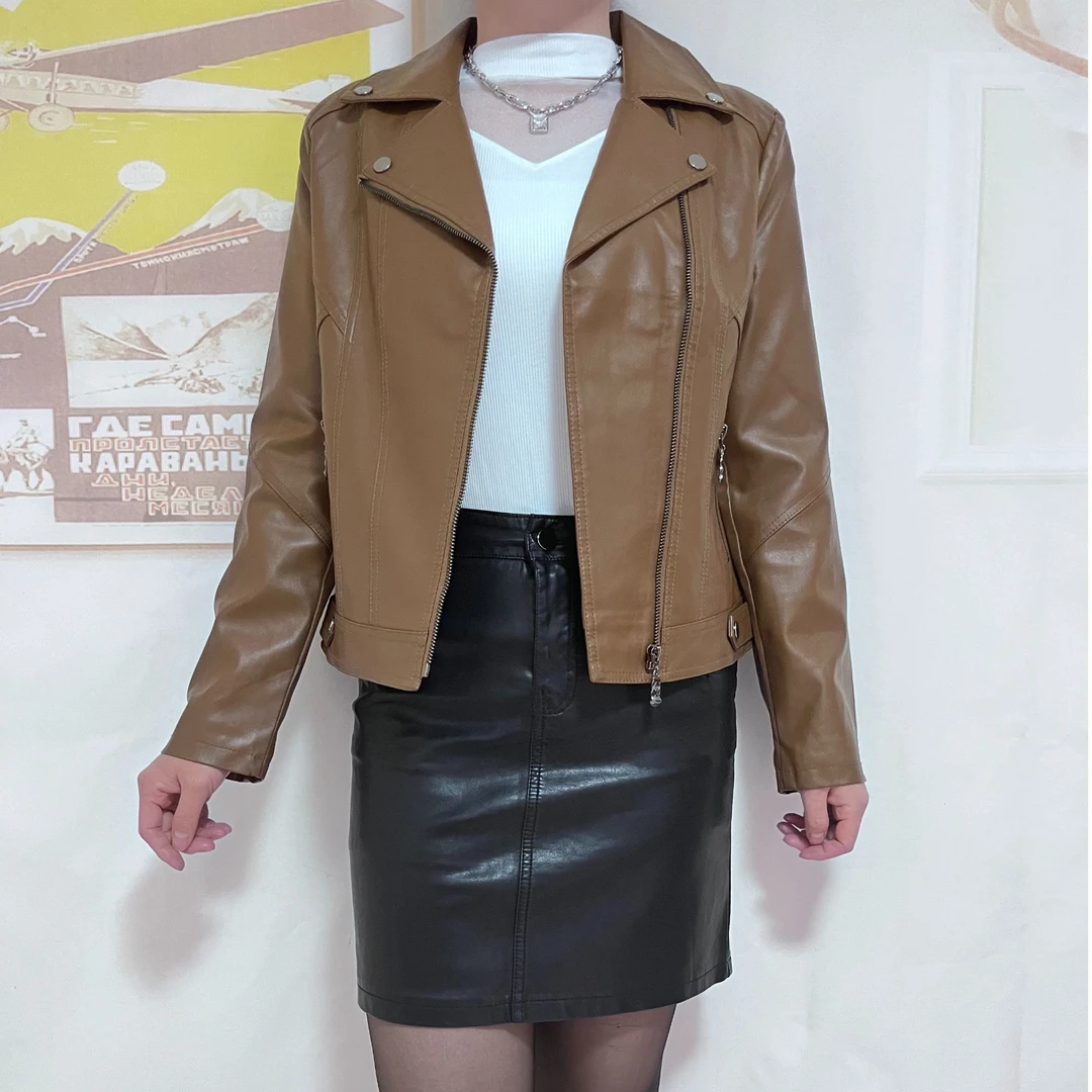 8009高端皮衣外套女2025早春新款时尚修身翻领小个子短款皮衣外套