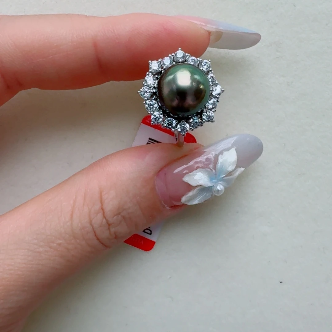 银S925镶嵌戒指海水珍珠@@hj217