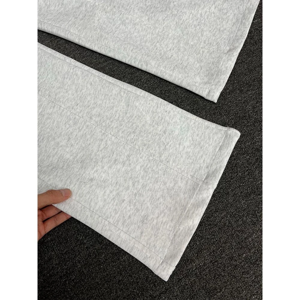 白花灰美式直筒卫裤男秋冬加绒垂感宽松运动裤子高级感显瘦微喇裤