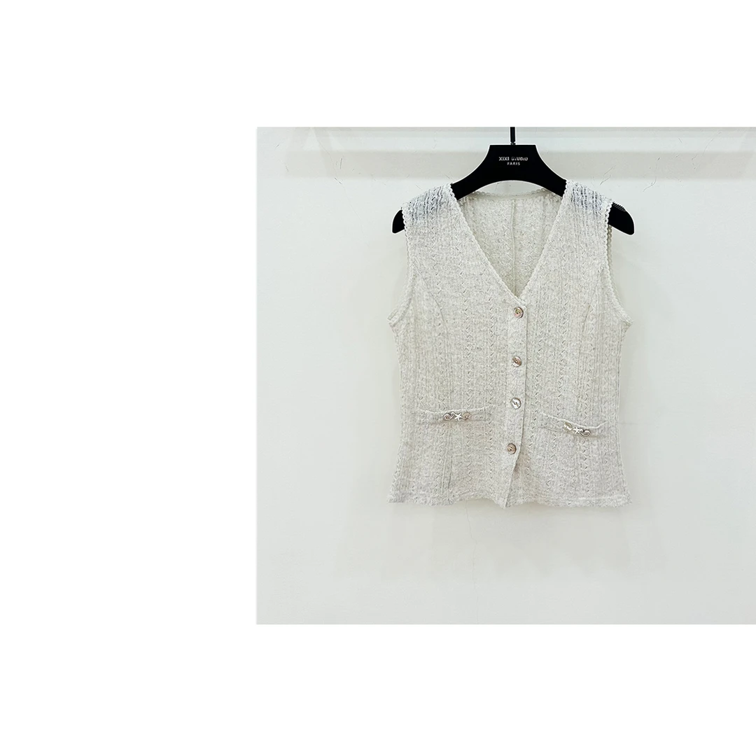 【西西高定】设计师优雅时尚V领无袖开衫上衣