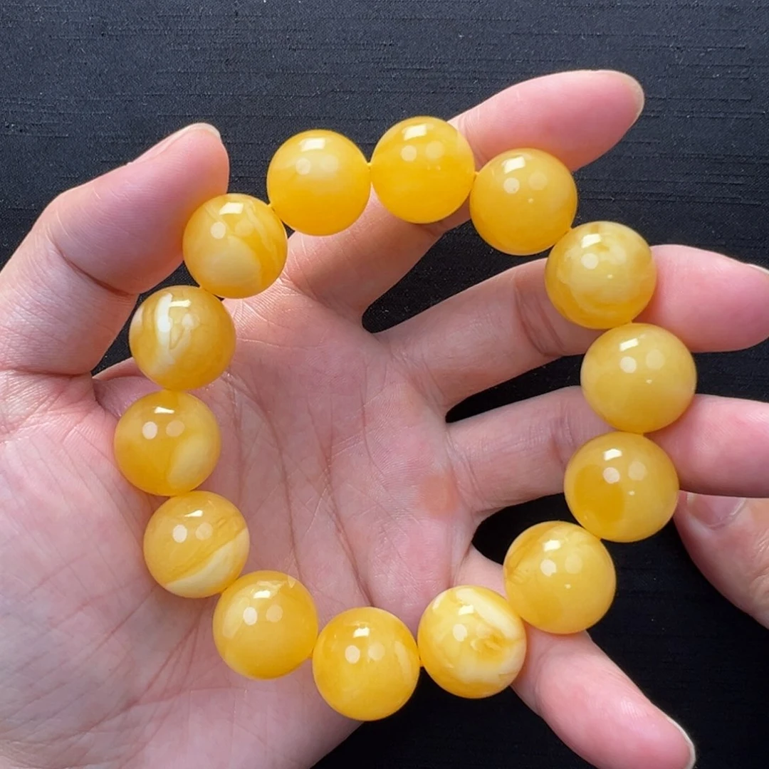 未镶嵌琥珀裸石焦皮橘白浓蜡同料圆珠手串16+mm