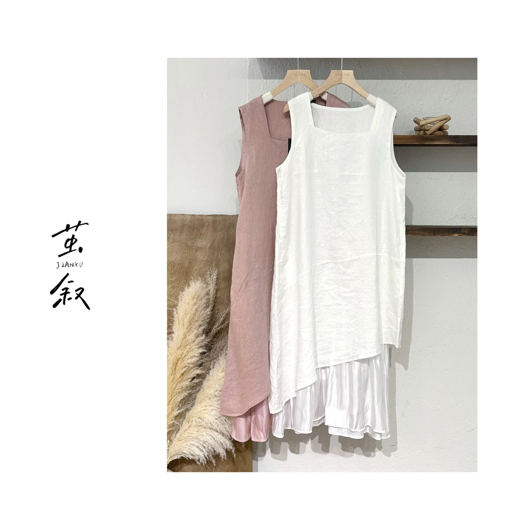 JIAN.XU【玫瑰织语】汉麻法式拼接背心连衣裙