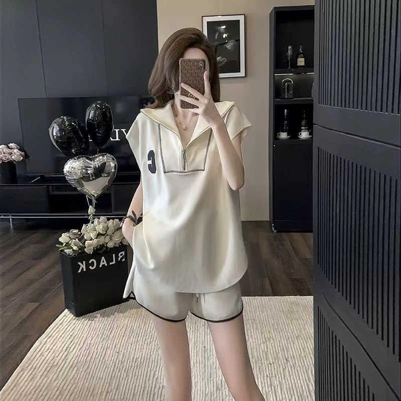 运动套装女衣服春夏宽松休闲t恤上衣短裤高级感简约时尚两件套潮