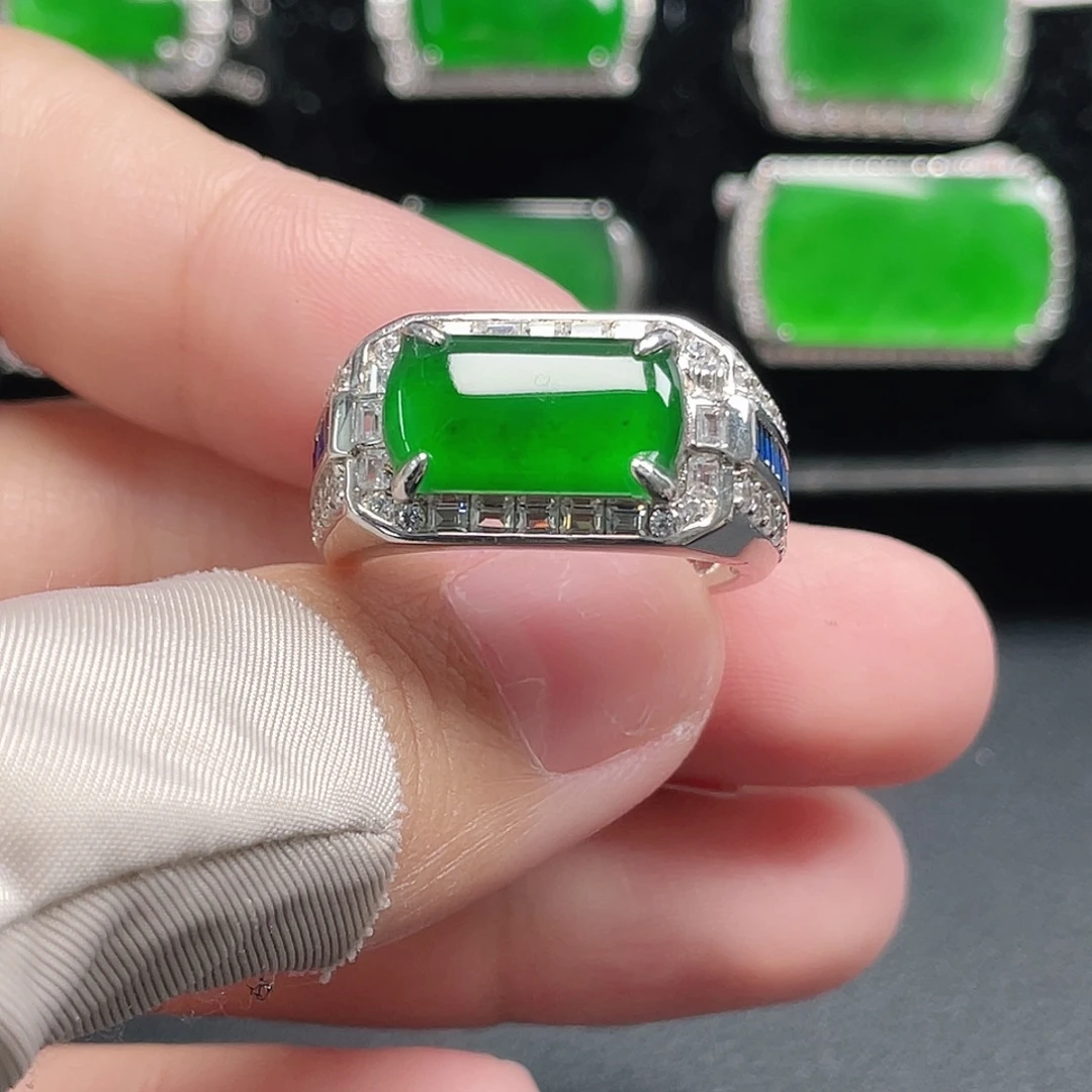 翡翠银S925镶嵌戒指天然A货翡翠没运费险3669