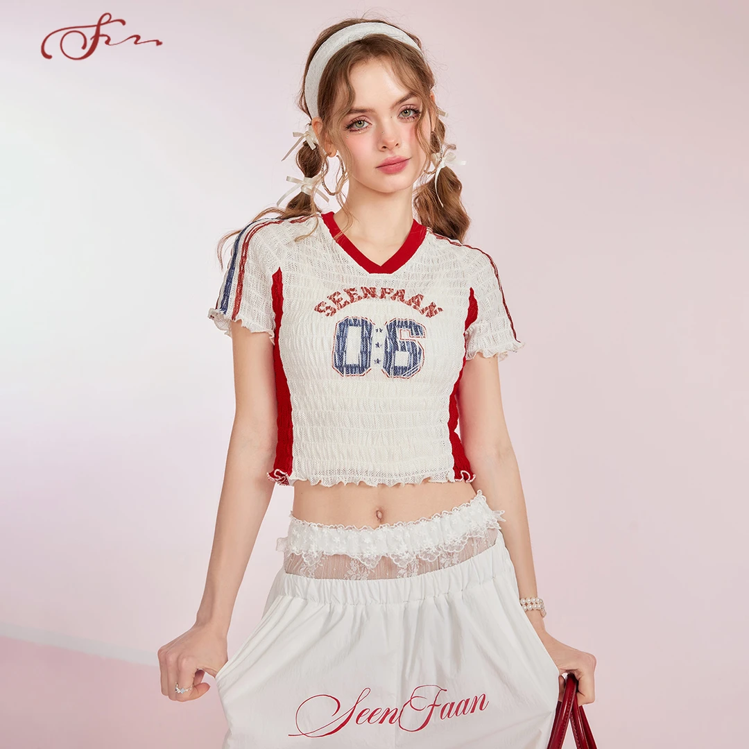 【芋总专属】SEENFAAN盛放款肌理感短袖短款T恤女插肩袖