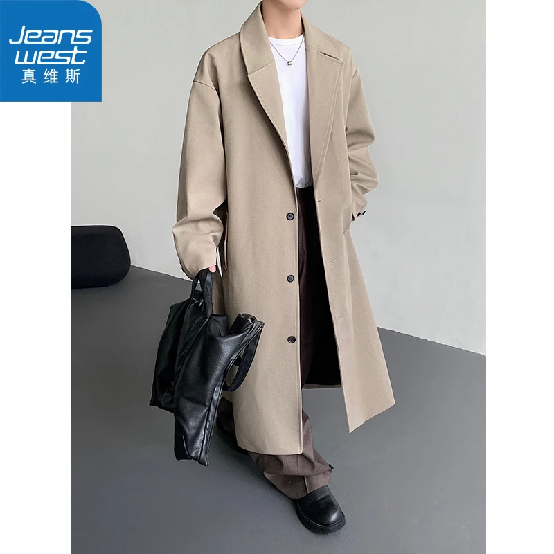 真维斯单排扣宽松中长款风衣韩版过膝大衣韩版宽松休闲上衣潮流