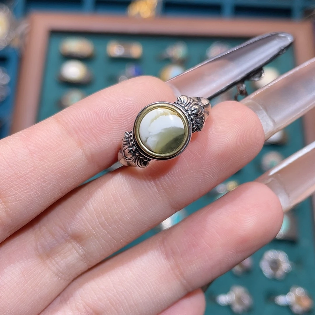 琥珀银S925镶嵌戒指