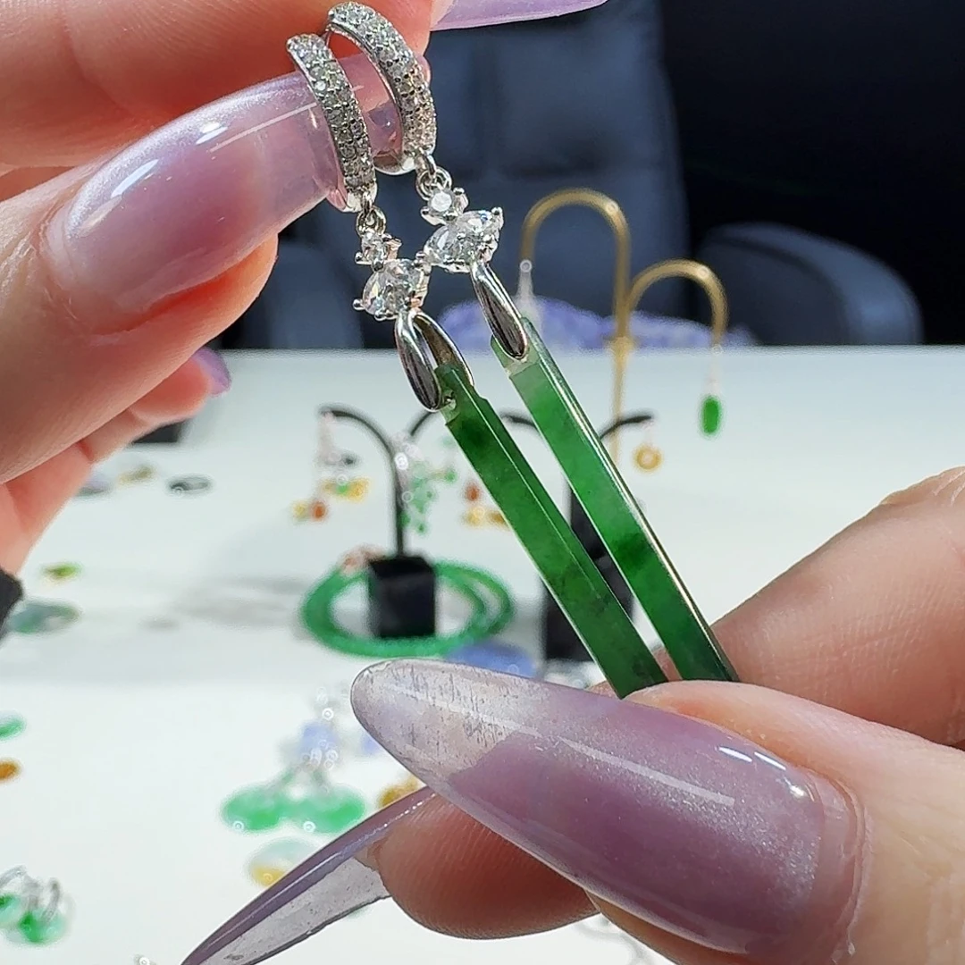 翡翠银S925镶嵌耳饰925镶嵌