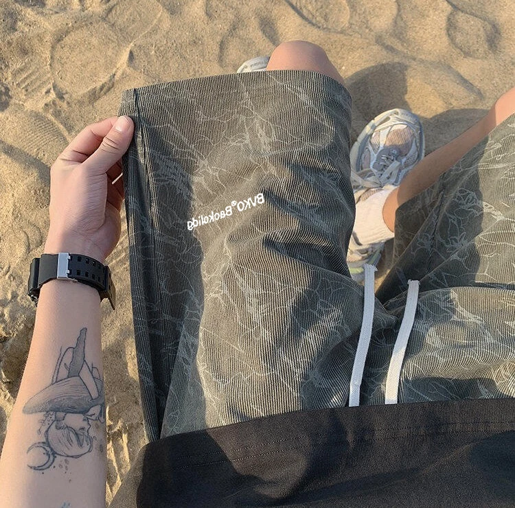 美式扎染刺绣短裤男女夏季宽松休闲裤衩潮牌外穿美式运动五分裤