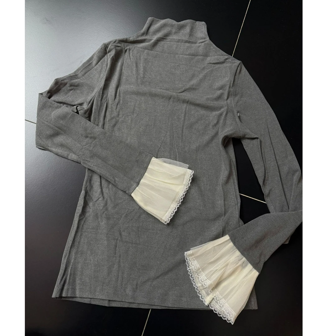 十三行QU-净版蕾丝袖上衣#bk372