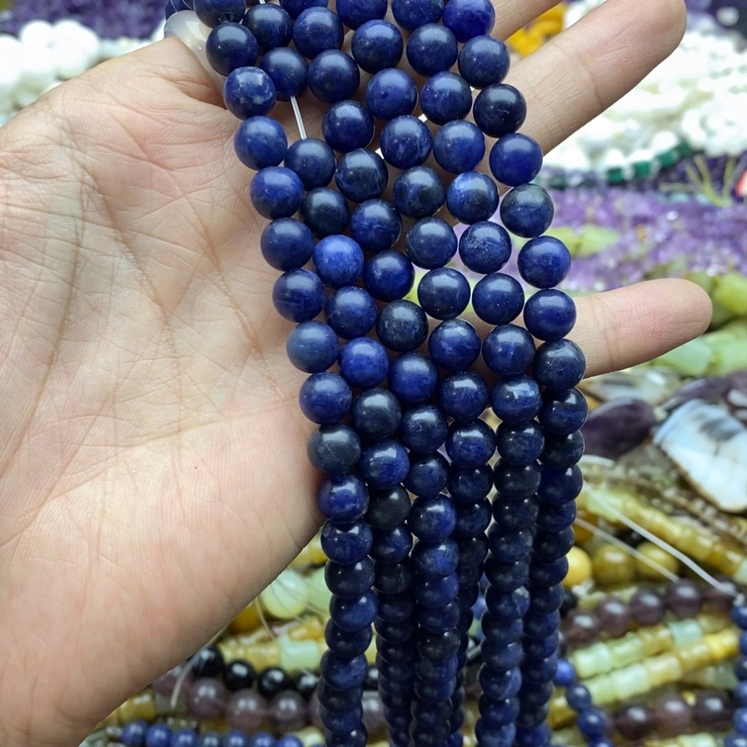 未镶嵌玛瑙/玉髓珠宝半成品一条天然8mm双A蓝纹石带珠光