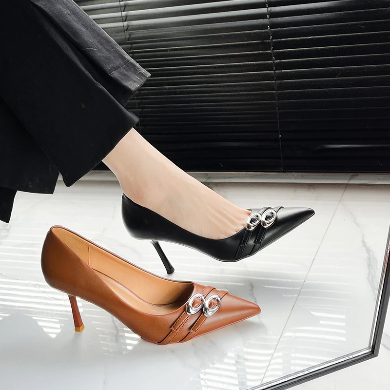 头层羊皮68432-C61女高跟鞋性感气质时尚百搭细跟尖头春秋职业