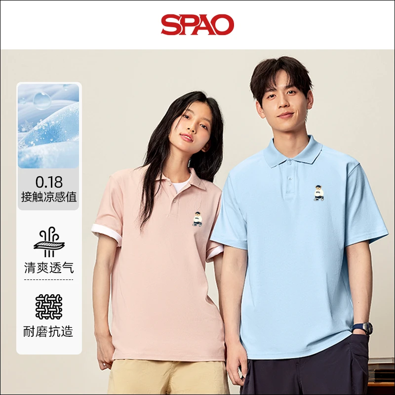 SPAO韩国同款小熊印花短袖2025年夏季新款情侣装凉感翻领polo衫YC