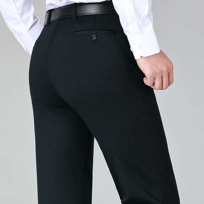 羊毛西裤男士冬季厚款磨毛针织弹力高腰宽松直筒宽裤脚职业西装裤