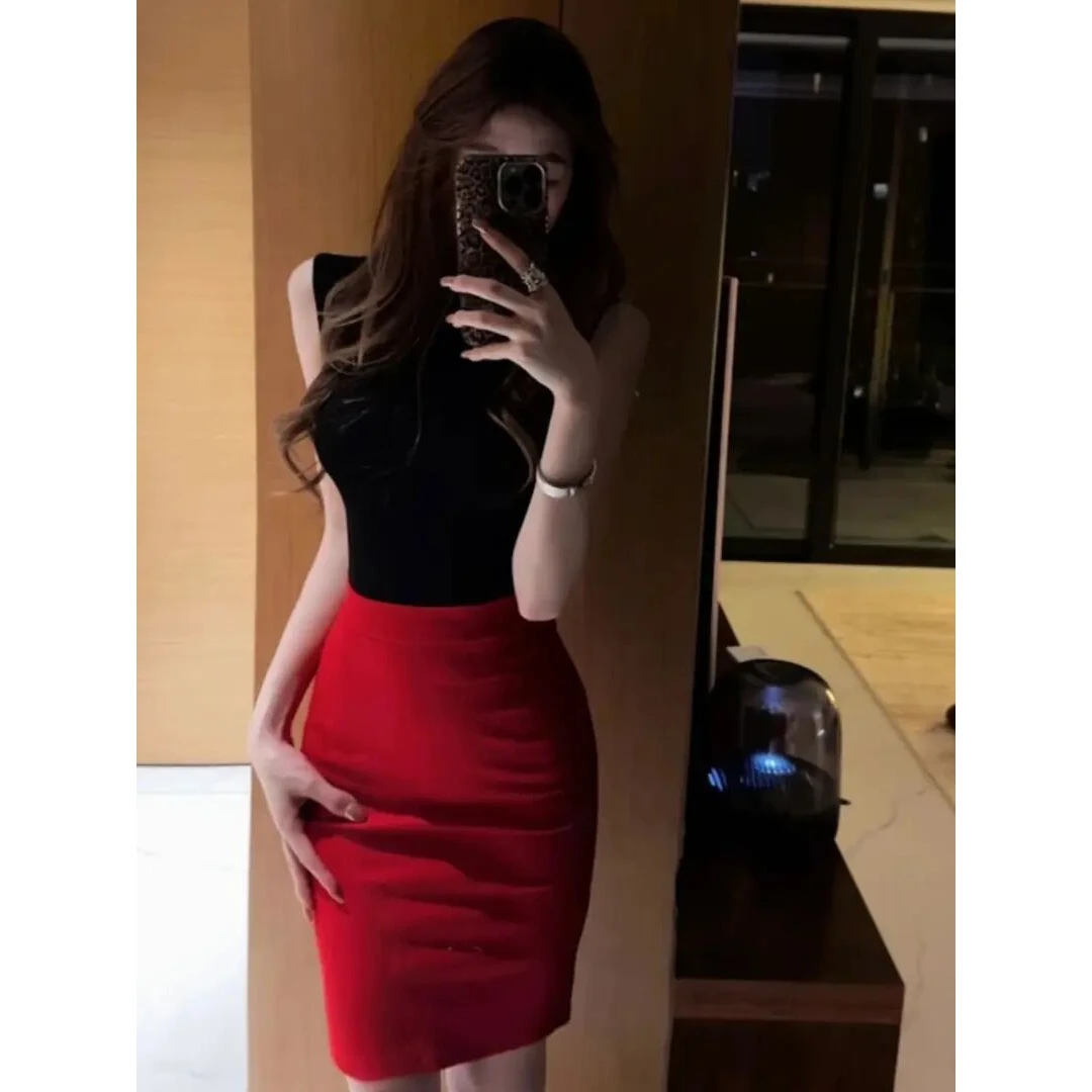 通勤性感风时尚一步修身短裙欧若新中式国风muji风洋气夏季开叉