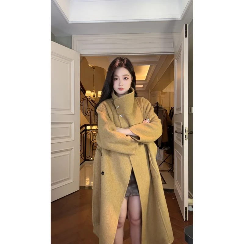 「天空之城」中长款秋冬显瘦气质宽松外套双面呢大衣