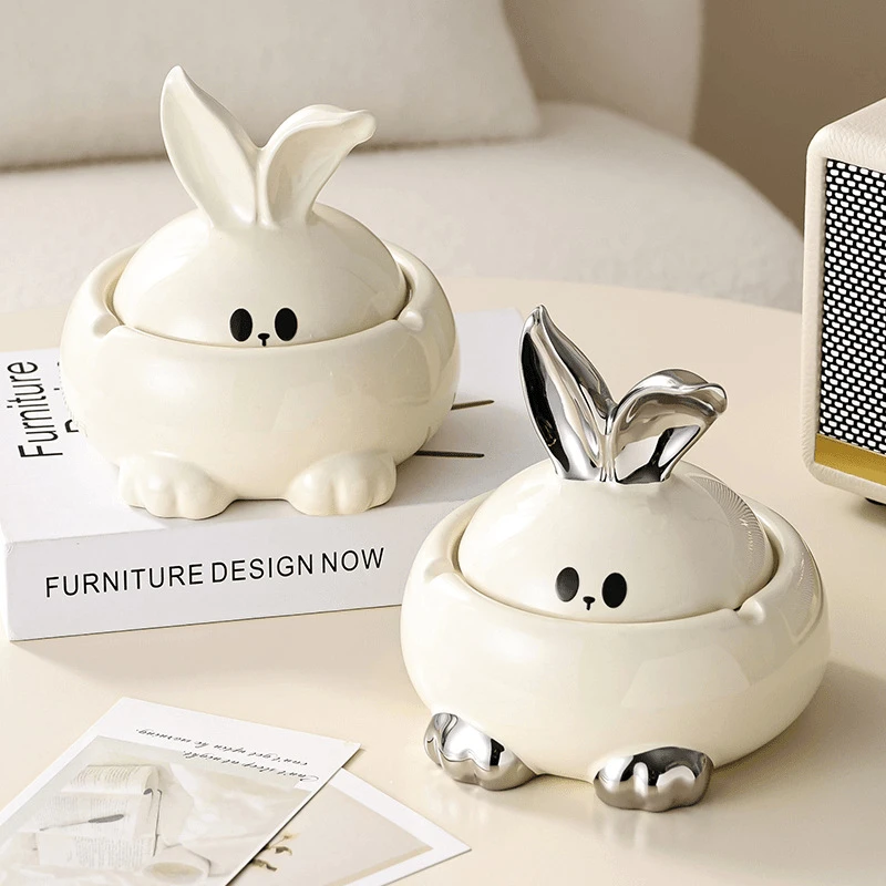 可爱兔烟灰缸带盖防飞灰家用客厅办公室烟缸高端大气上档次高级感