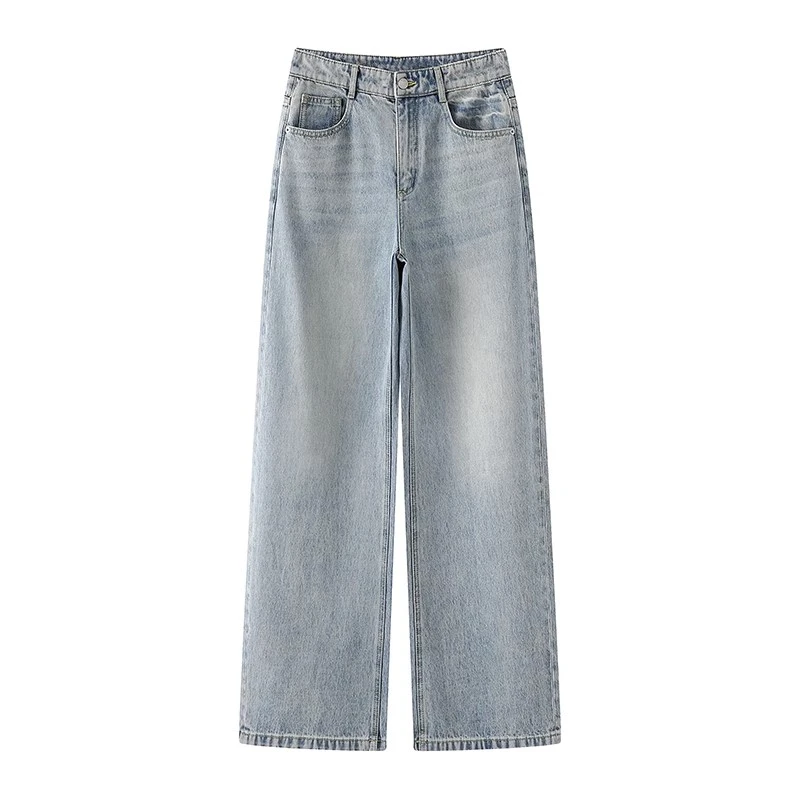 2025春新欧美风高腰显瘦百搭直筒阔腿牛仔裤女3237