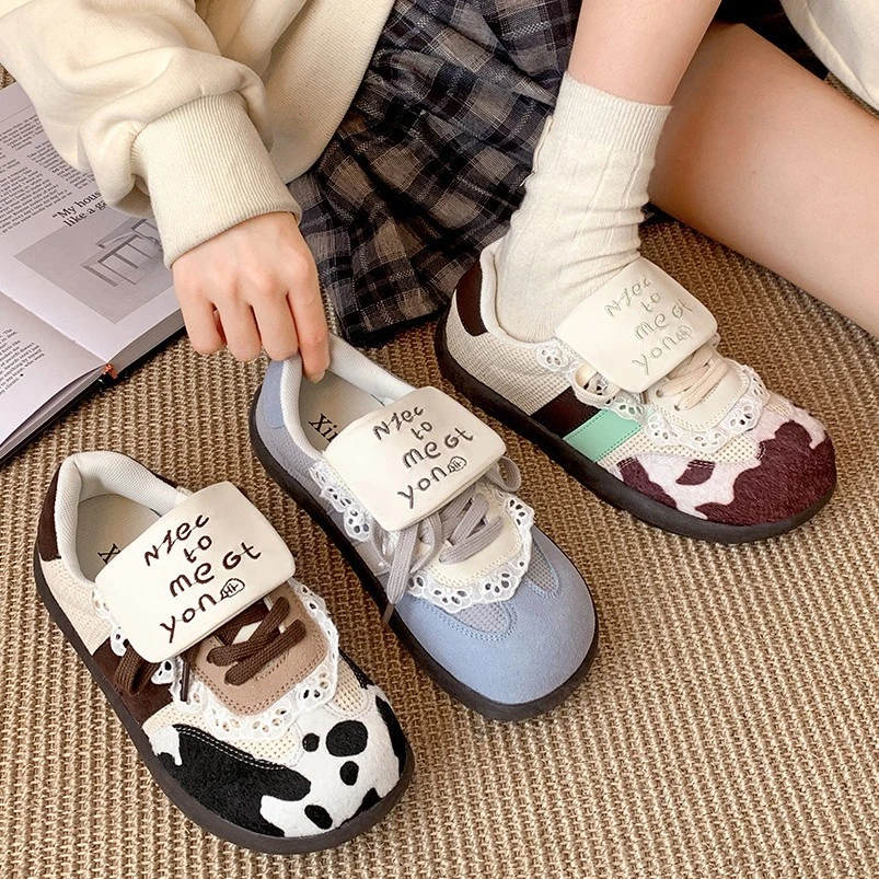 潮流小众复古圆头平底德训鞋女2025新款春秋轻便百搭软底休闲板鞋