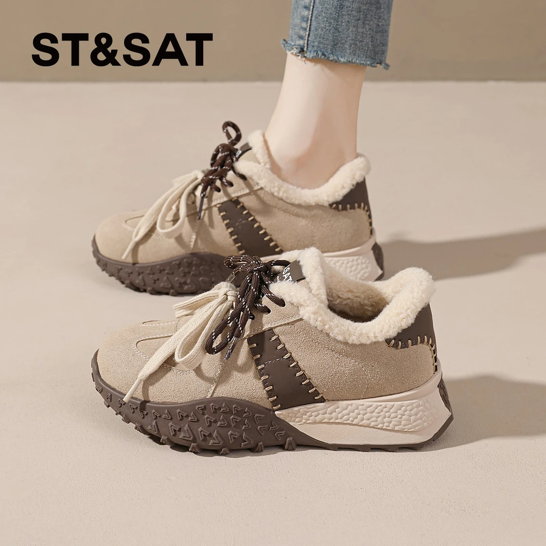 星期六2025冬季新款加绒保暖休闲板鞋时尚百搭休闲鞋潮流系带女鞋