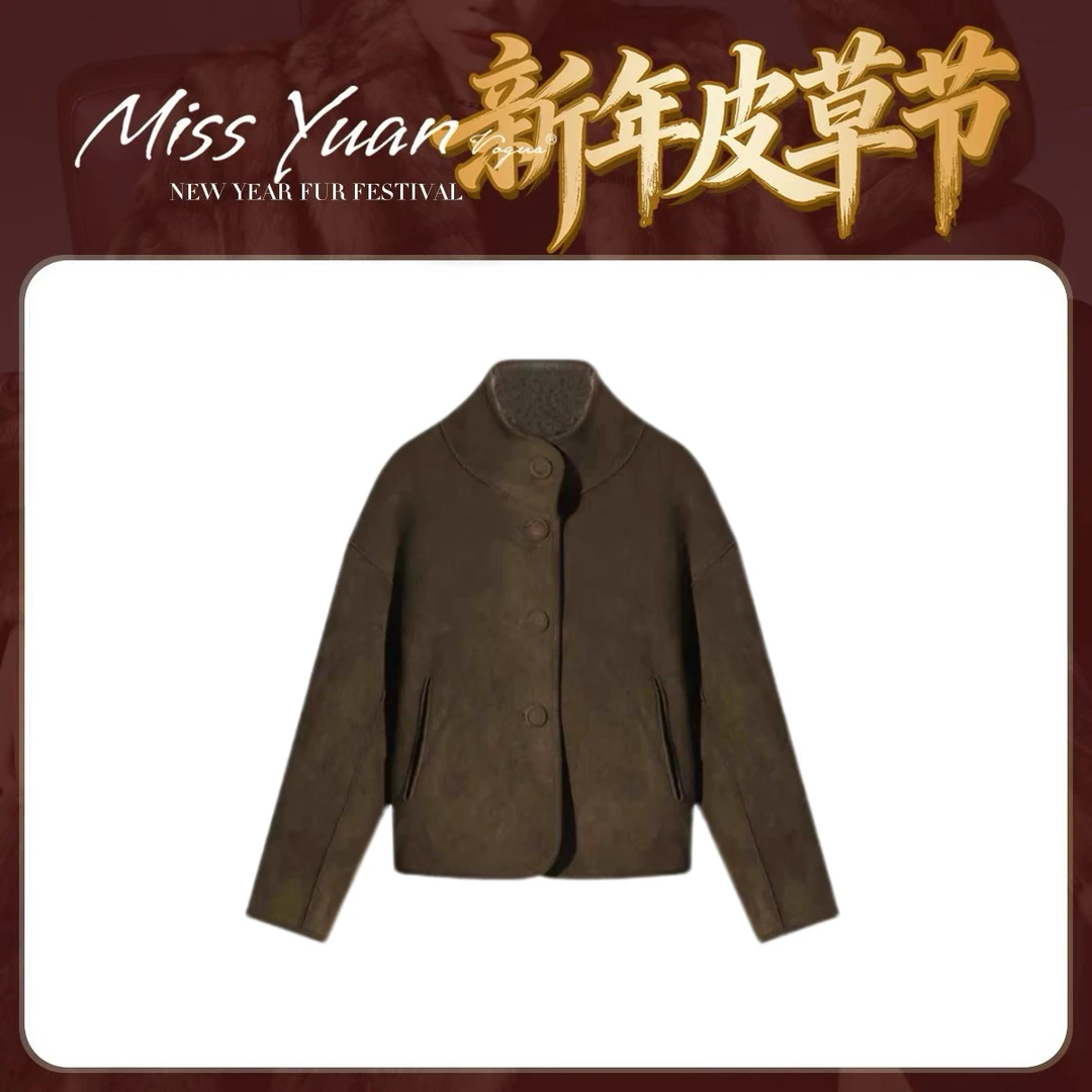 M.Y 媛总 翻领女颗粒绒羊毛外套秋冬简约双面直下摆时尚短外套