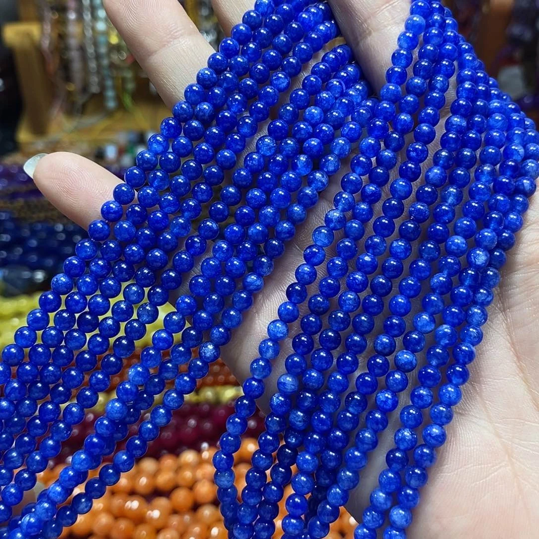 玛瑙/玉髓足银镀金镶嵌珠宝半成品蓝玉卡4mm到手两条