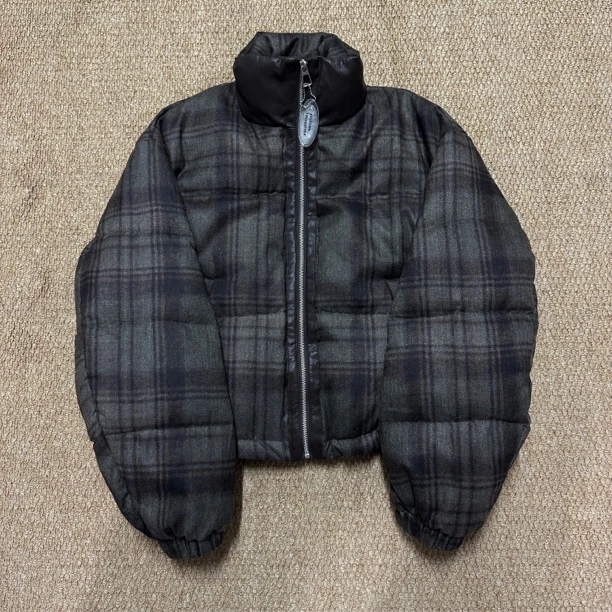 格子美式复古短款宽松加绒翻领加厚鸭绒女外套4176