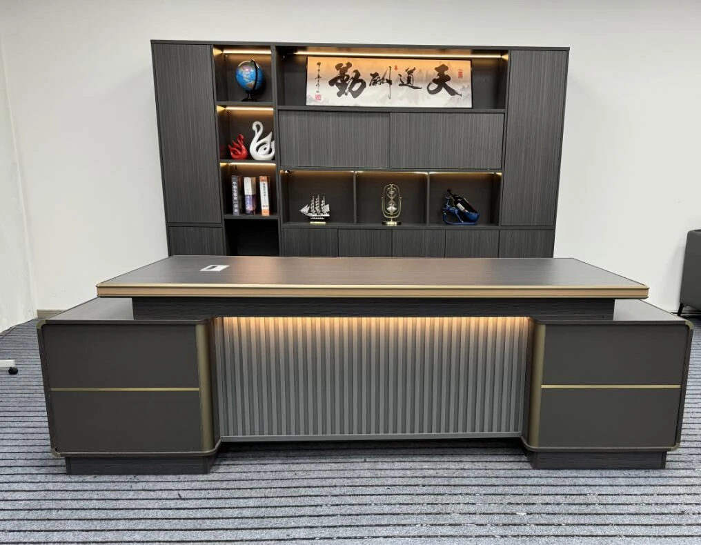 铝合金董事长办公室桌椅组合现代大班台办公轻奢简约总裁老板桌