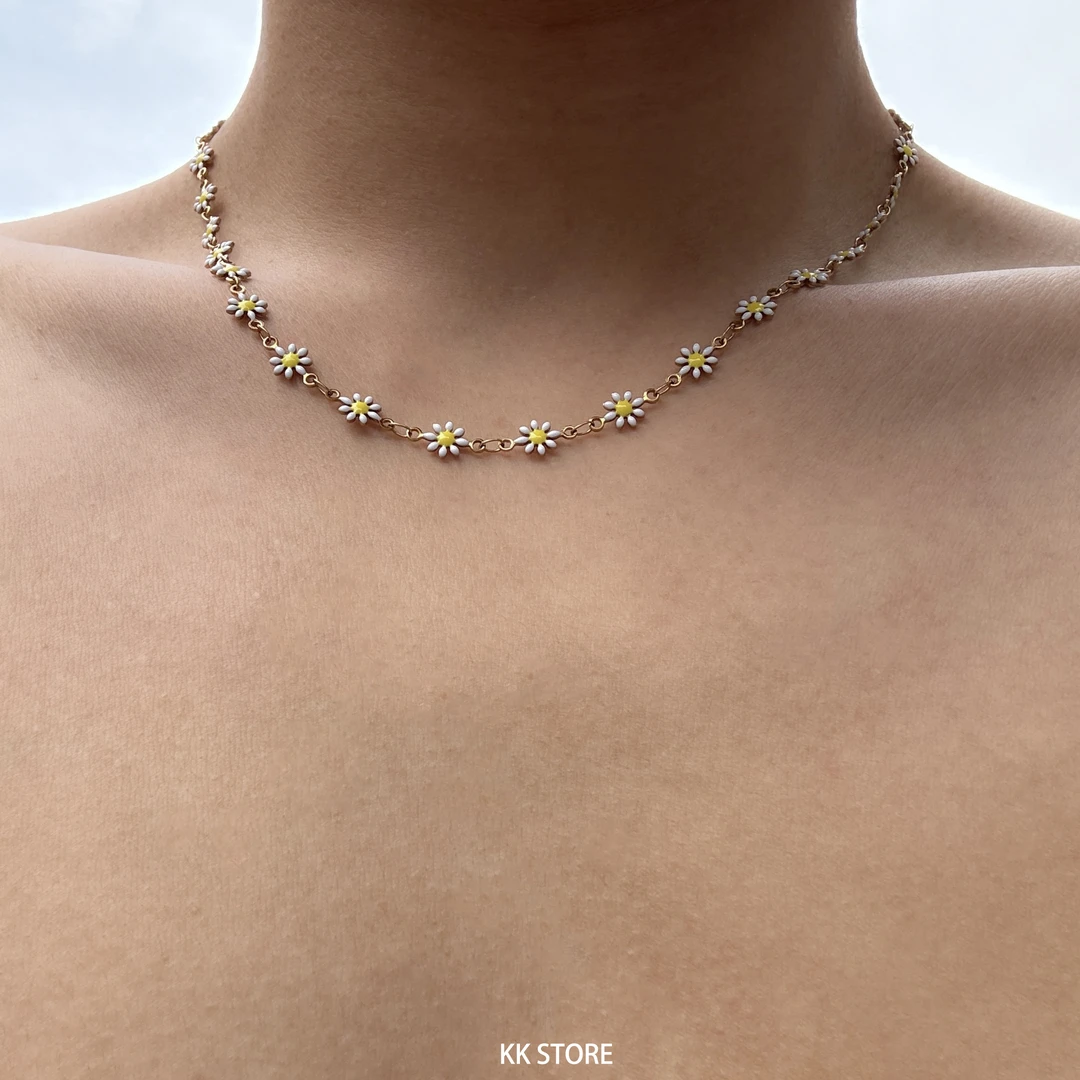 钛钢项链 秋日森系小清新ins白色复古小雏菊锁骨链男小众百搭项链
