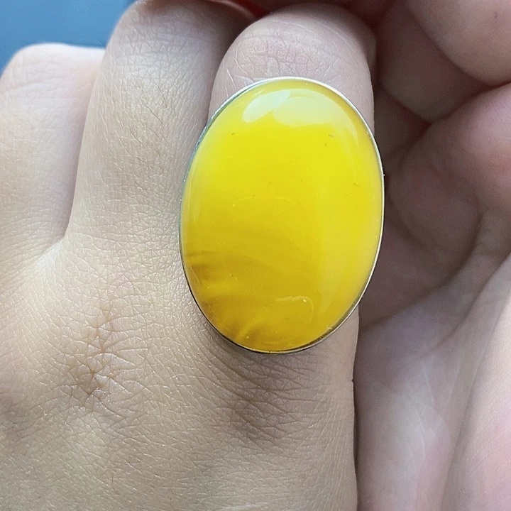 琥珀裸石银S925镶嵌戒指