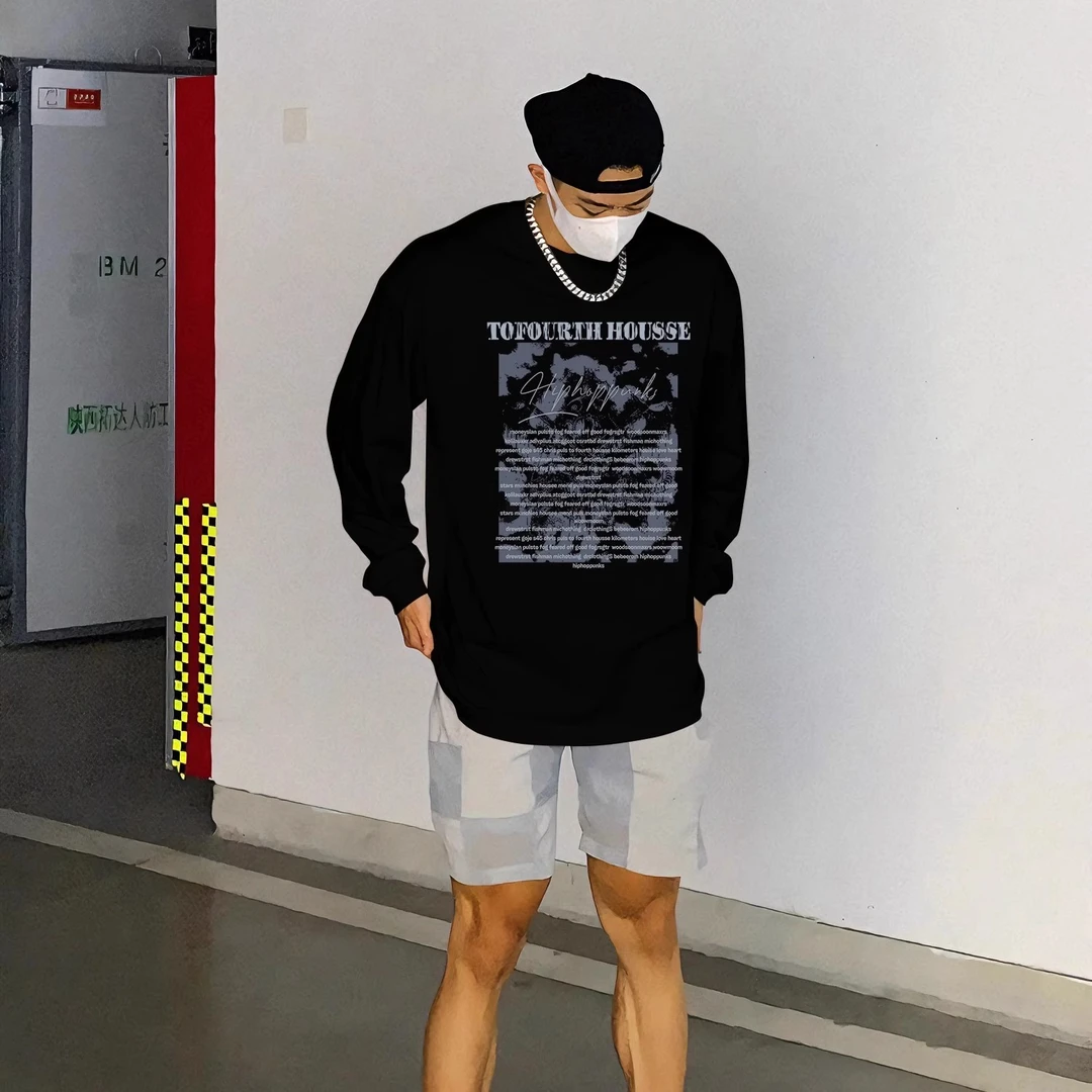 春季潮牌美式高街字母长袖t恤纯棉重磅男生潮流痞帅内搭打底上衣