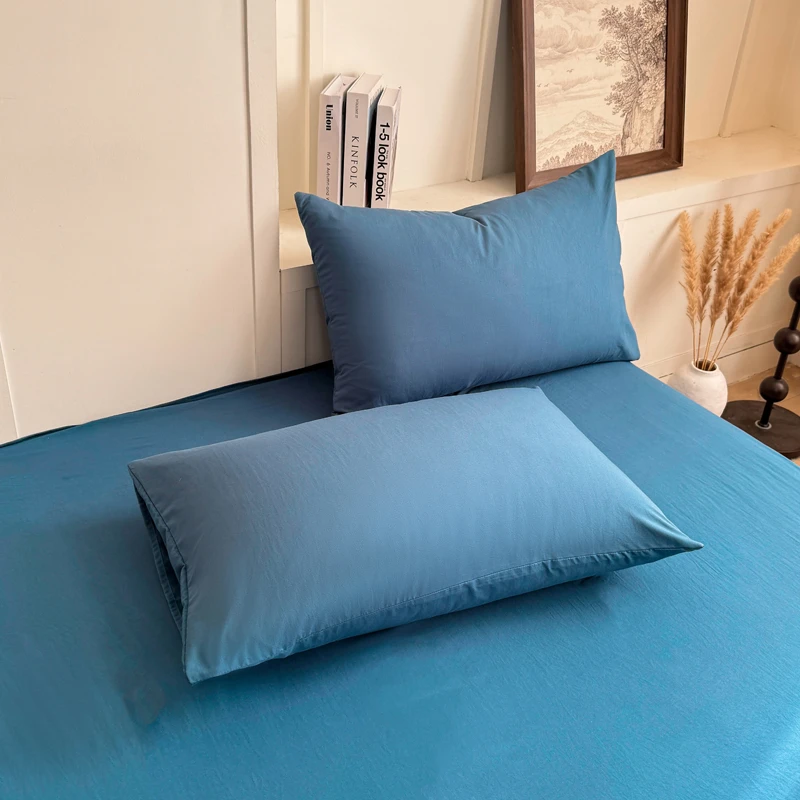 高端纯色水洗棉枕套两只