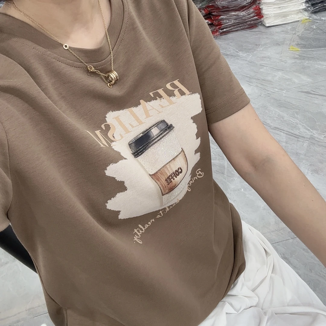 【心依阁铭品】9608卡布基诺重工体恤圆领常规短袖