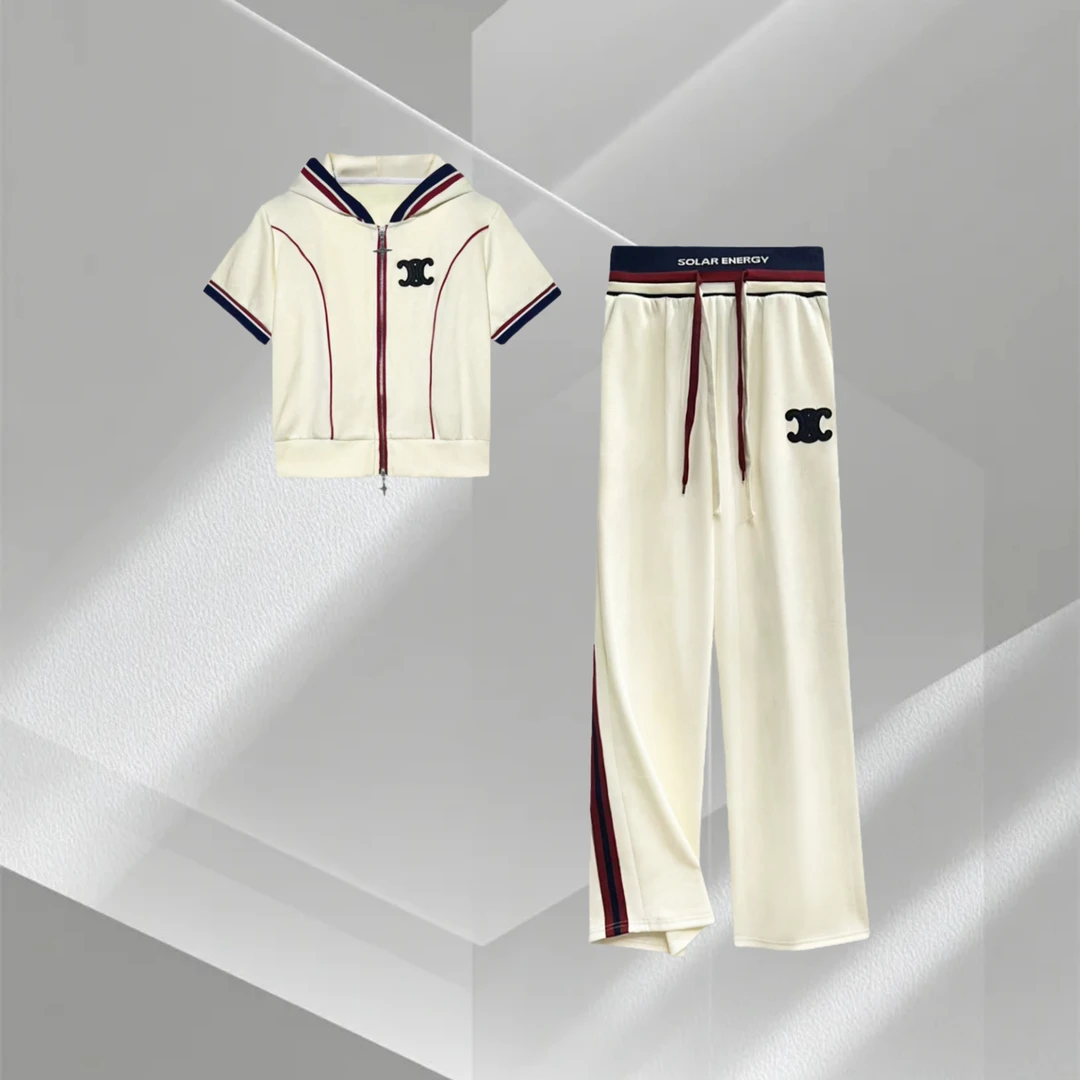 2025新款时尚百搭休闲显瘦套装女夏季拉链撞色拼接设计感两件套女