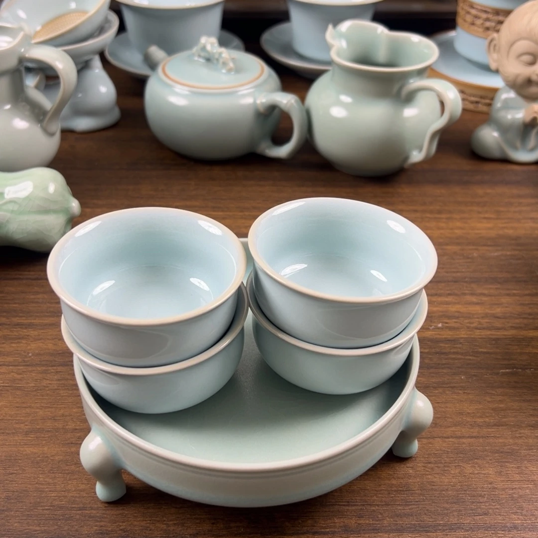 瓷杯子原矿釉水观月杯微瑕四个