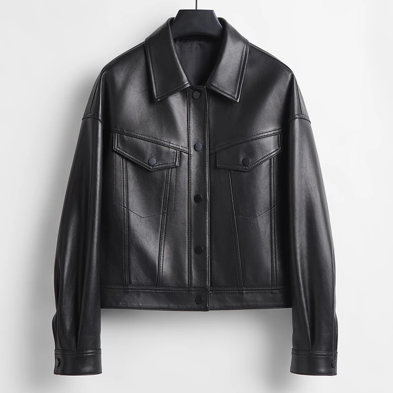 歌珞伊 8912 海宁真皮皮衣女头层绵羊皮夹克短款翻领时尚休闲外套