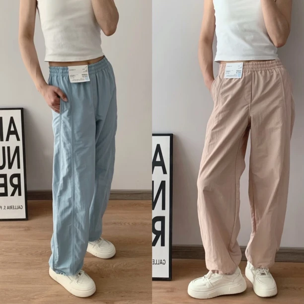 柜子 25年新款 女装春夏弯刀裤休闲长裤/休闲裤松紧腰束脚直筒裤