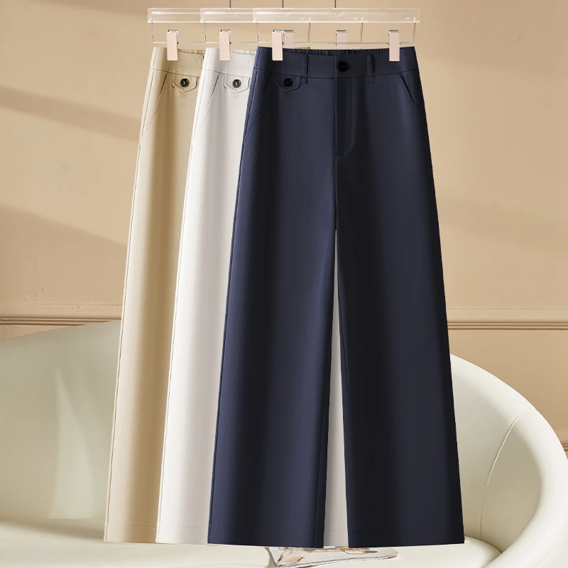 窄版阔腿裤女夏季薄款2025新款高腰显瘦西装裤垂感休闲九分直筒裤
