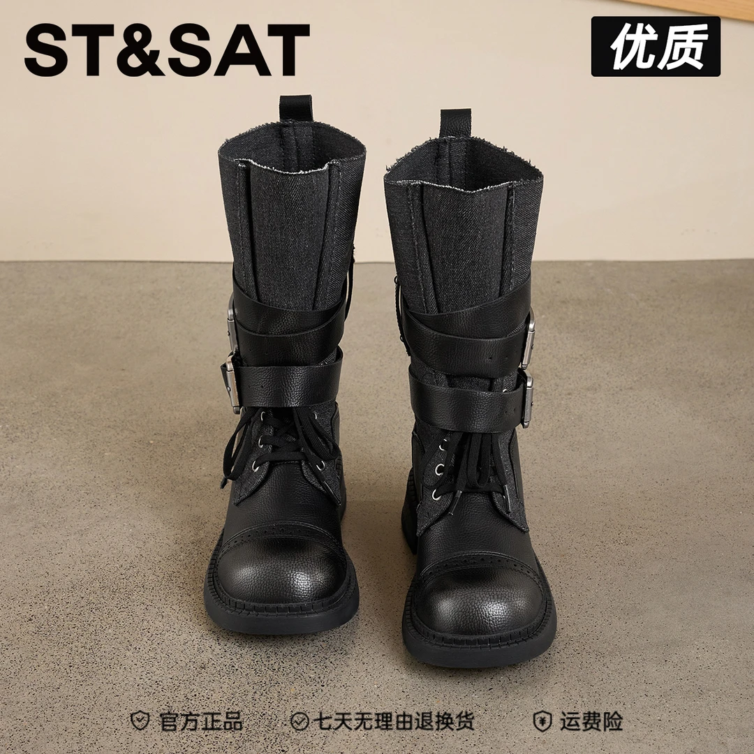 星期六皮带扣厚底马丁靴2025新款爆款骑士短靴小众复古西部牛仔靴