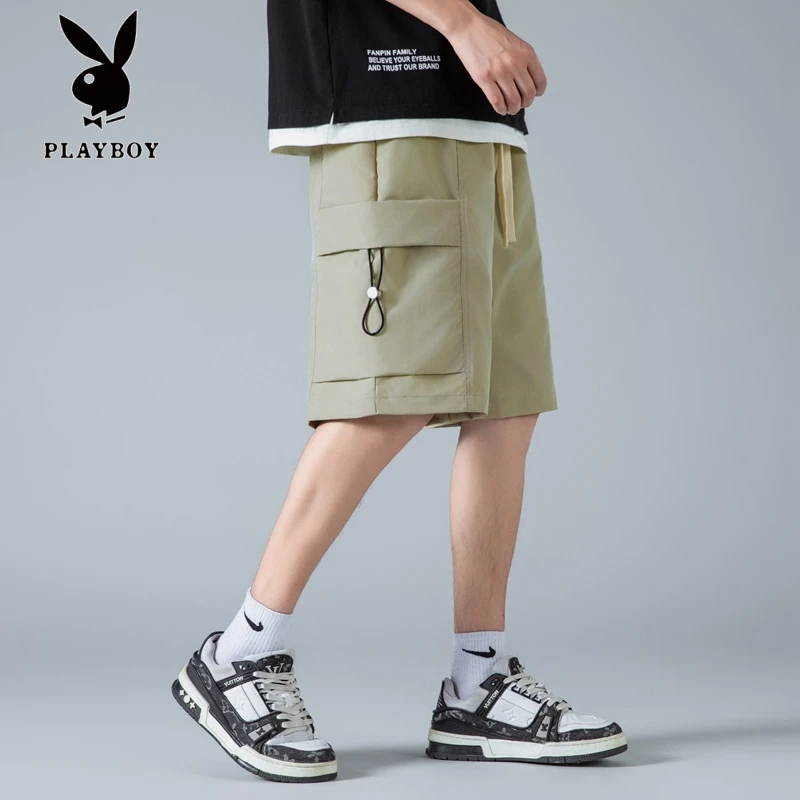 花花公子工装短裤男2025夏季潮牌宽松休闲五分裤冰丝透气运动中裤