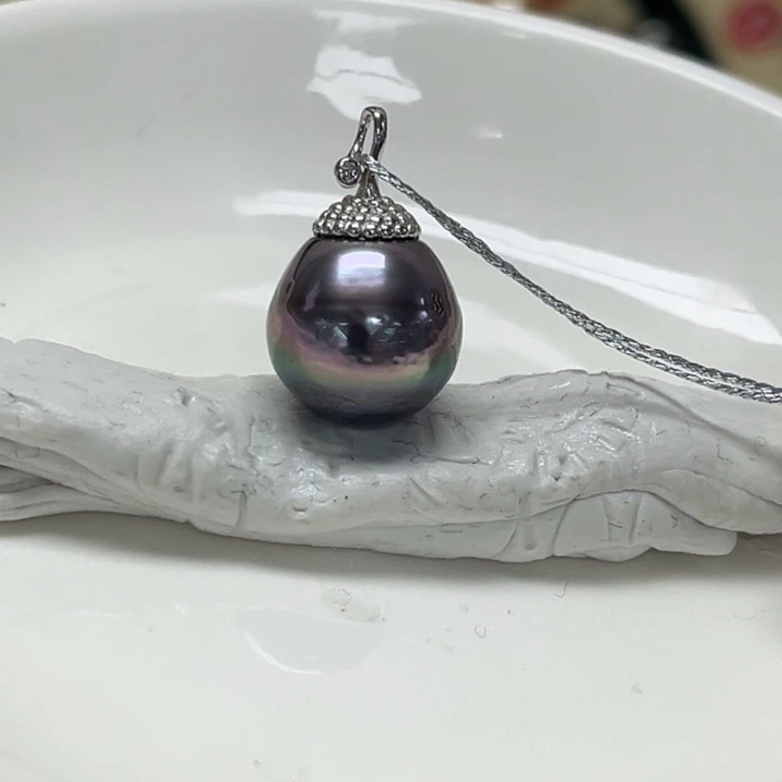 海水珍珠银S925镶嵌颈饰大溪地 12-13mm 133号