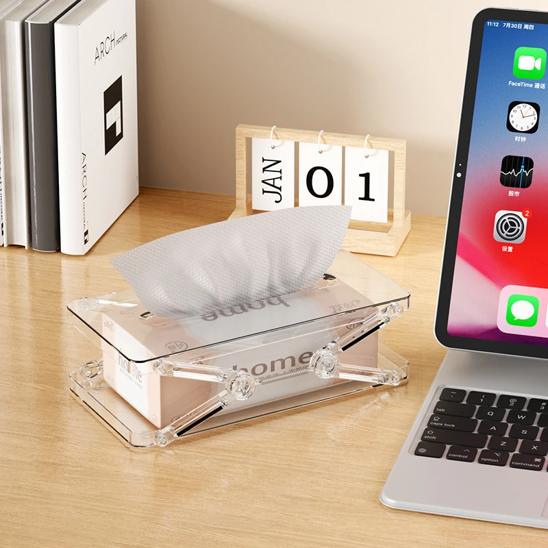 可升降纸巾盒简约创意弹簧抽纸盒客厅卧室办公室家用透明纸抽盒