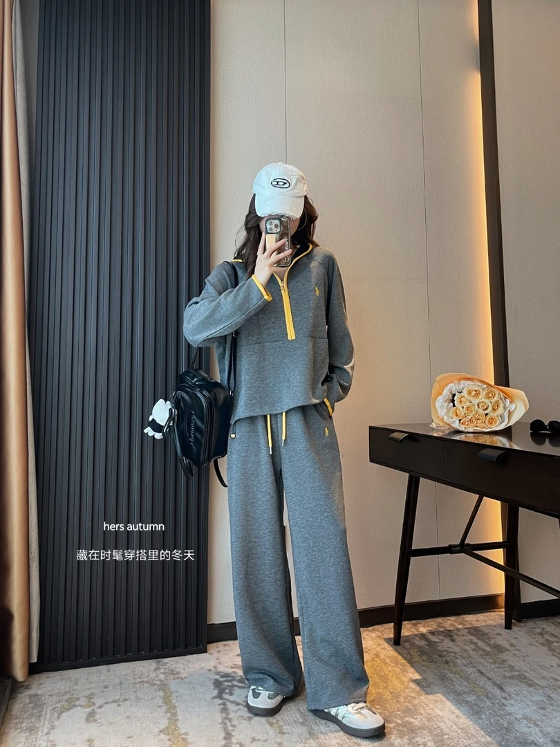 【巧言专属】运动休闲卫衣卫裤时尚套装女秋季慵懒风阔腿裤两件套