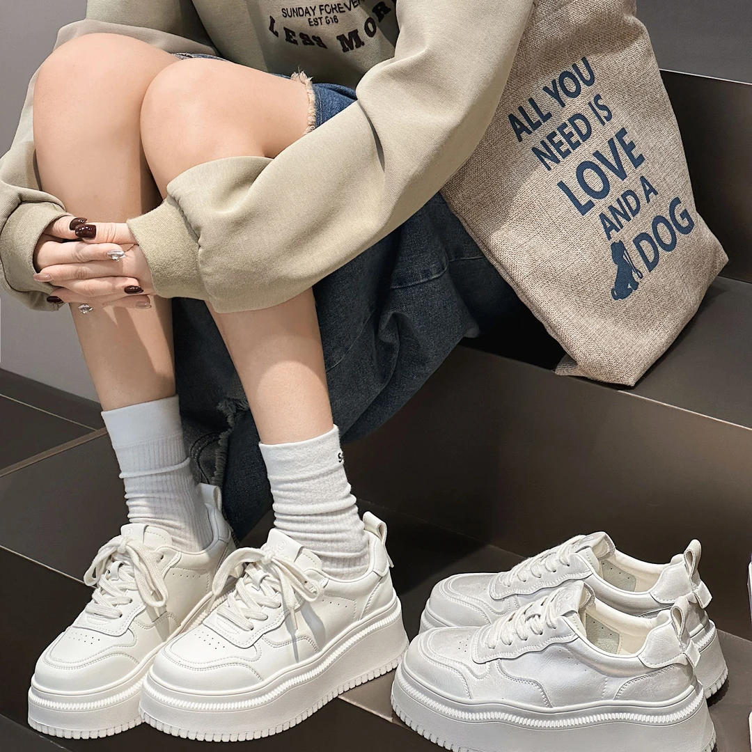 【sousouwu】2025爆款春季厚底增高时尚透气厚底白鞋厚底小白鞋