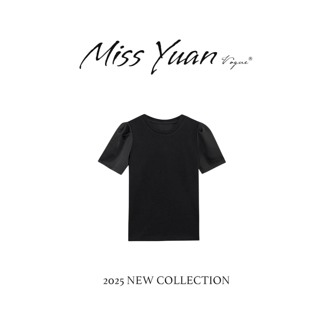 M.Y媛总 2025夏季T恤简约套头短袖上衣1LY1912（黑色）
