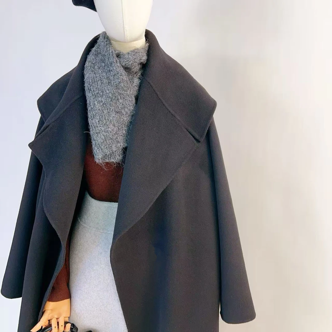 秋冬大牌风高级感羊毛双面呢大衣大翻领羊毛大衣
