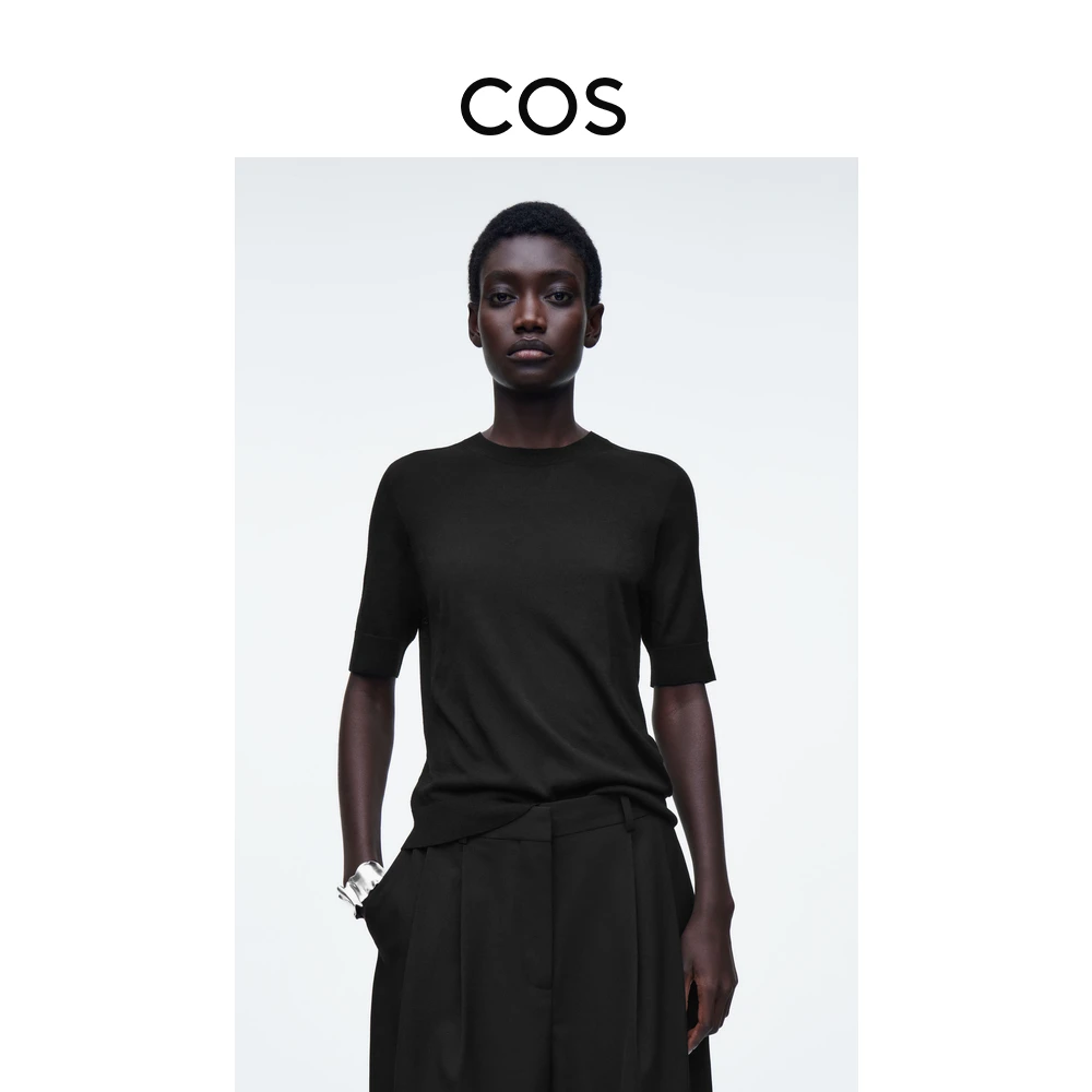 COS女装 修身版型美利奴羊毛针织衫黑色新品1216694001