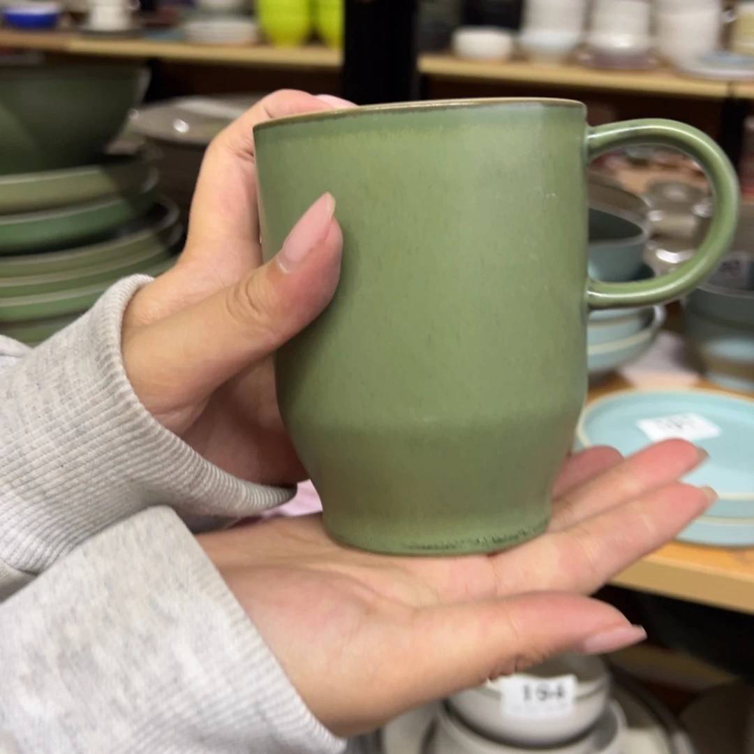 新骨瓷196微瑕烟灰绿 大容量马克杯