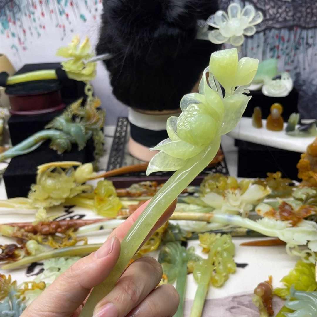 【闪购商品】蛇纹石玉发饰合金